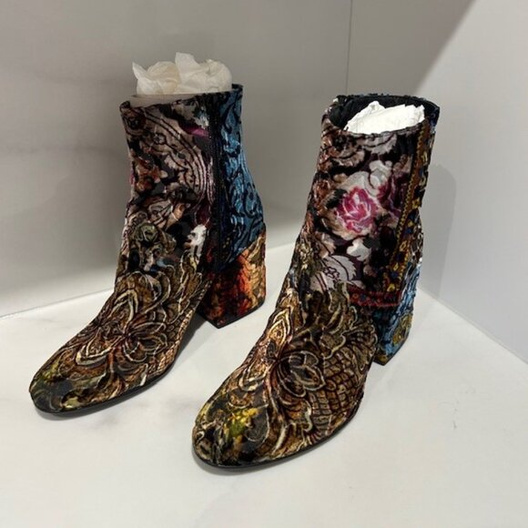Strategia Women’s Velvet Brocade Patchwork Ankle Boot - Size 38 - Picture 2 of 5